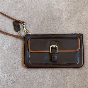 COACH Wristlet Brown Leather w/ Buckle Clasp